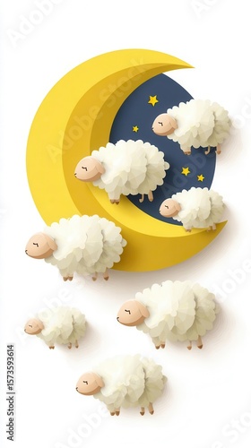 Sleeping sheep moon illustration