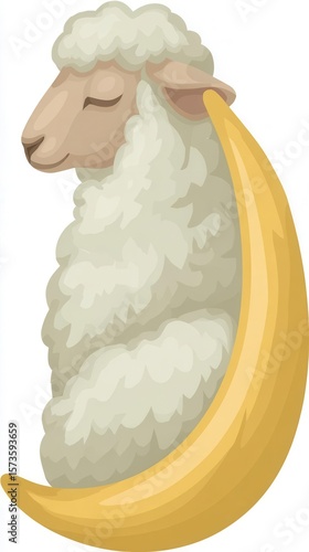 Sheep sleeping under the moon illustration
