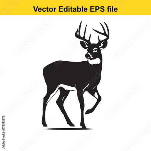 Majestic Whitetail Deer Silhouette A Striking Black and White Depiction of Wildlife in Simple Form Embodying Elegance and Power