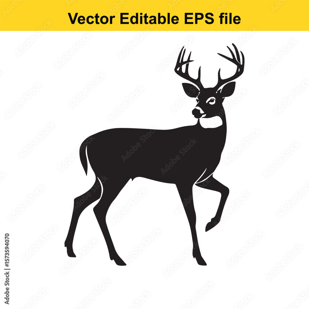 Obraz premium Majestic Whitetail Deer Silhouette A Striking Black and White Depiction of Wildlife in Simple Form Embodying Elegance and Power