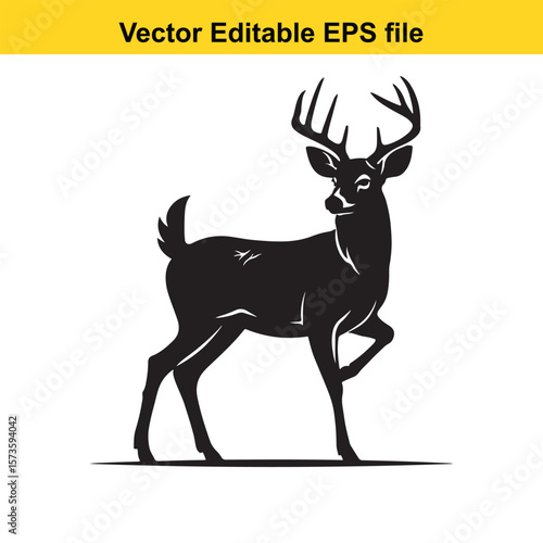 Majestic Whitetail Deer Silhouette A Striking Black and White Depiction of Wildlife in Simple Form Embodying Elegance and Power