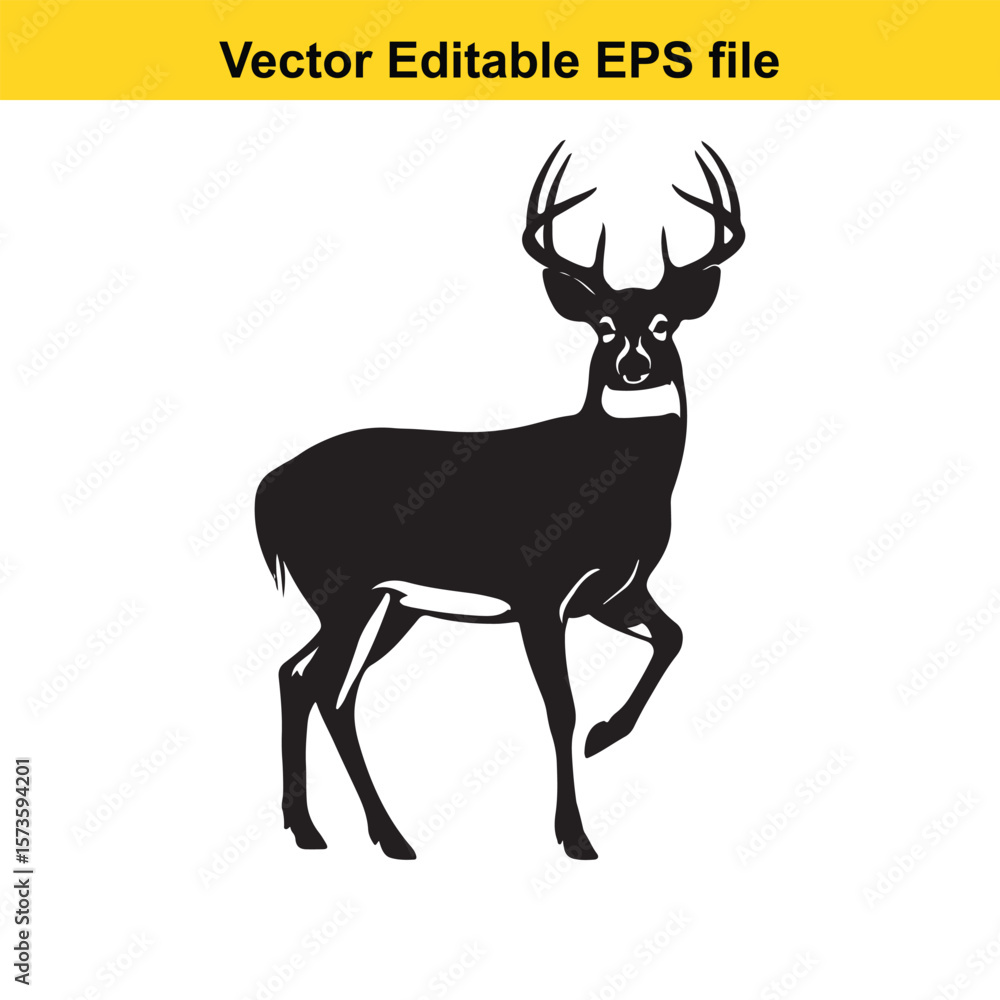 Obraz premium Majestic Whitetail Deer Silhouette A Striking Black and White Depiction of Wildlife in Simple Form Embodying Elegance and Power