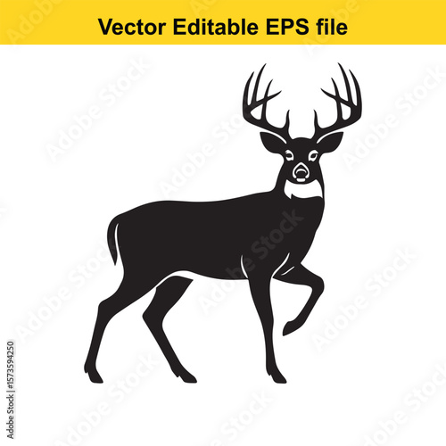 Majestic Whitetail Deer Silhouette A Striking Black and White Depiction of Wildlife in Simple Form Embodying Elegance and Power