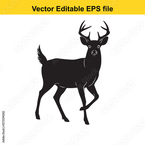 Majestic Whitetail Deer Silhouette A Striking Black and White Depiction of Wildlife in Simple Form Embodying Elegance and Power