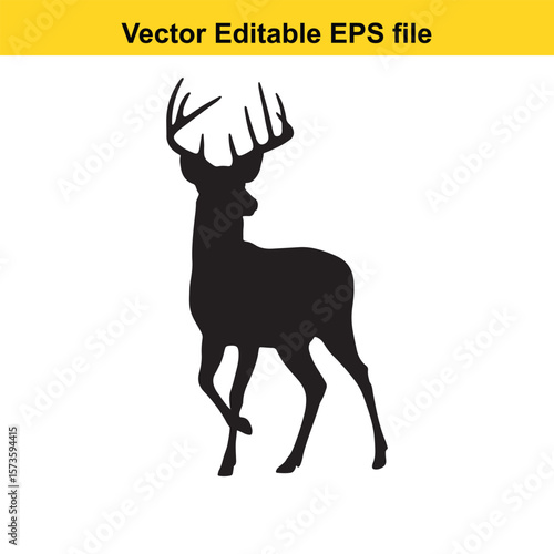 Majestic Whitetail Deer Silhouette A Striking Black and White Depiction of Wildlife in Simple Form Embodying Elegance and Power