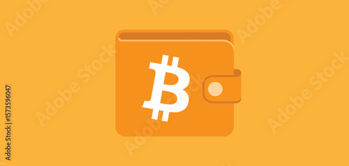 Digital bitcoin wallet icon with symbol on orange background