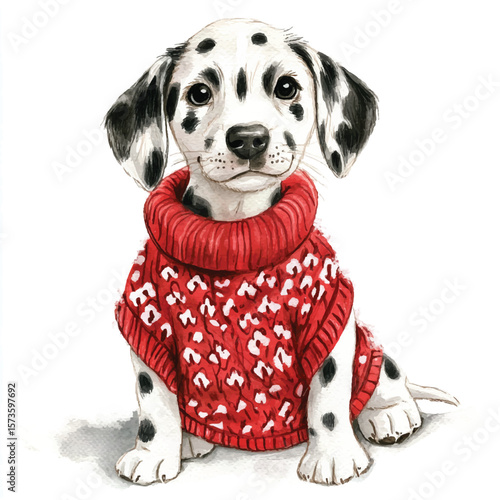 Adorable Dalmatian Puppy in a Festive Red Sweater (2)