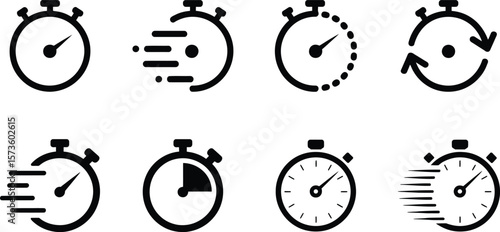 Dynamic Stopwatch Icons: Time Management, Speed, & Deadline Symbols for Efficiency.