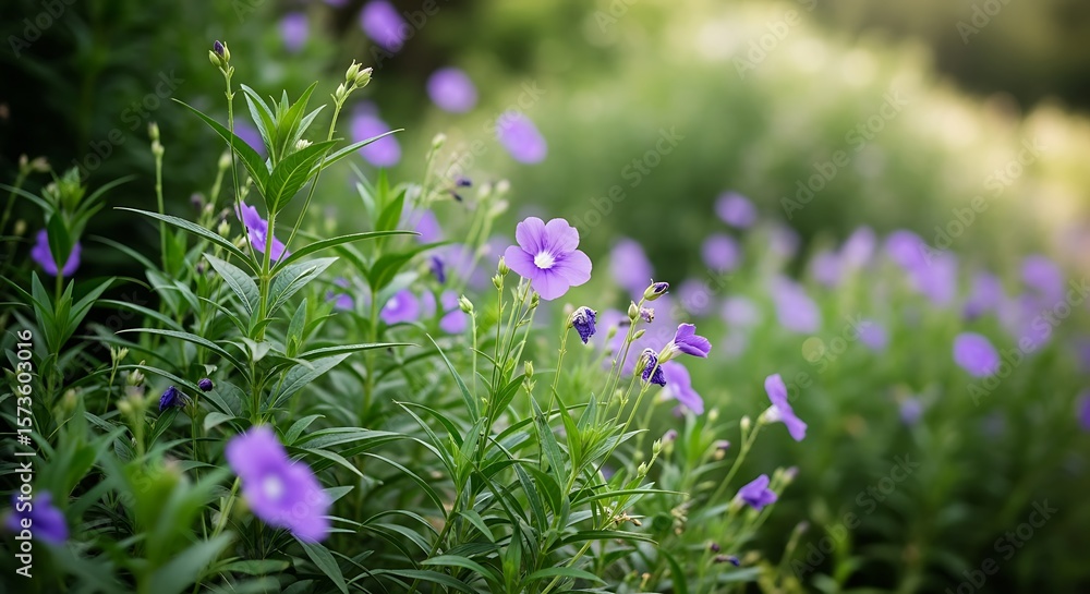 Obraz premium Purple flower field of Linaria bipartita blooms in outdoor nature