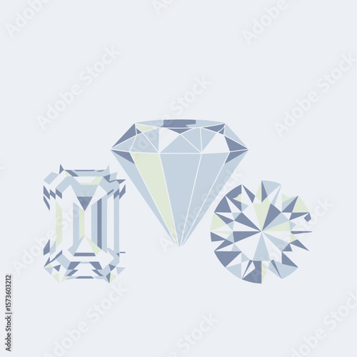 Three different diamond cuts displayed in a clean modern graphic illustration style