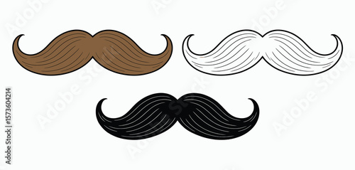 Three stylized mustaches in brown black and outline styles on a white background