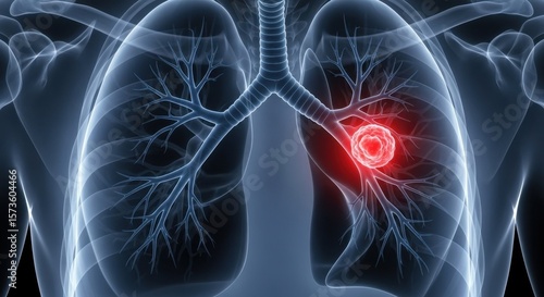Medical X-ray Showing a Tumorous Growth Inside the Human Lung