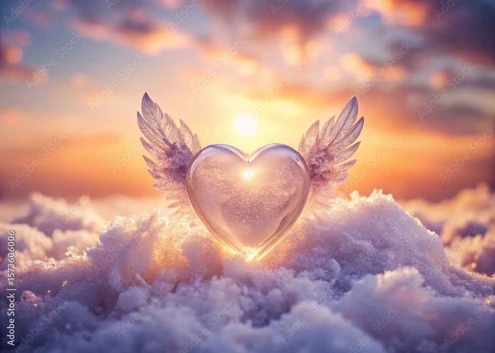 Fototapeta premium Angelic Heart: Dreamy Vintage Pastel Wings, Soft Glow, Ice Crystal Texture