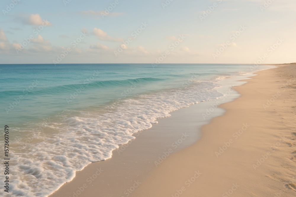 Obraz premium Serene Empty Beach with Gentle Waves Under Soft Sky Light