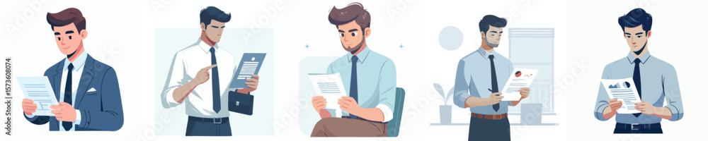 Businessmen Analyzing Reports and Documents – Flat Vector Illustration Businessmen Analyzing Reports and Documents – Flat Vector Illustration