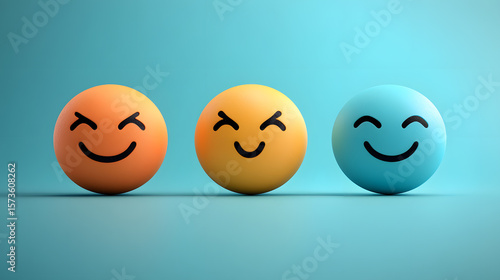 Three colorful emoticons with joyful expressions on blue background