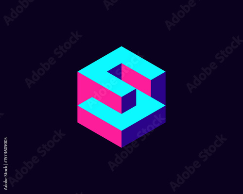 colorful neon 3D initial Letter A U N S Hexagon Logo
