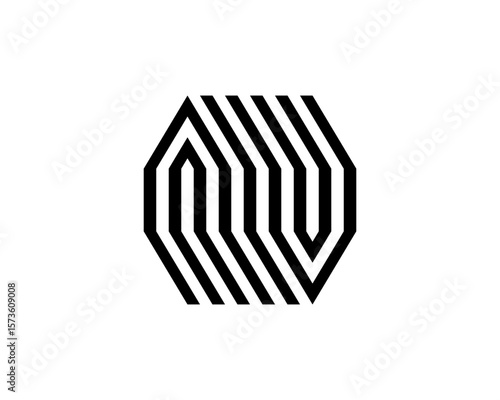 multiline octagon of Initial Letter A V U house building roof Octagon Logo.