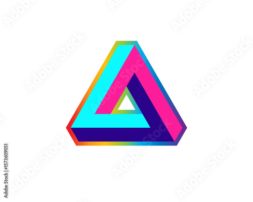 neon colorful 3d Impossible penrose triangle shading logo