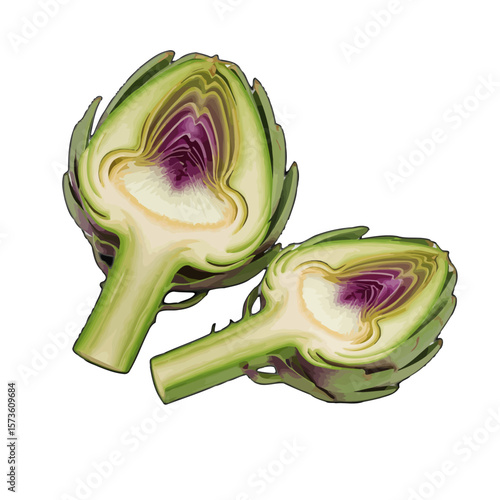 Two Halves of an Artichoke on a Black Background