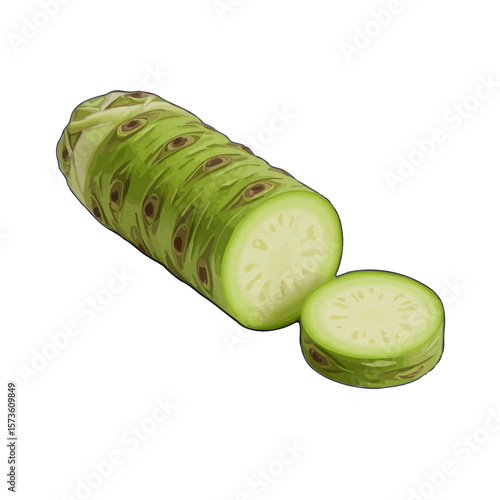 Cut Bitter Melon, Green Vegetable Slice with White Flesh