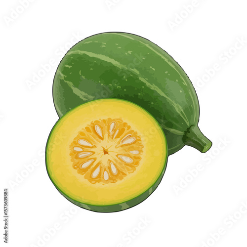 Halved Calabash with Vibrant Yellow Flesh 