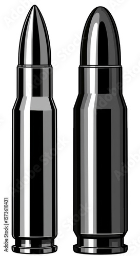 Illustration of Two Metallic Bullets Ammunition Isolated on Transparent