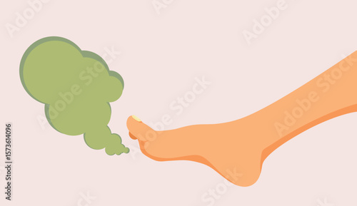 Funny Vector Image of a Smelly Foot Bromodosis Concept Drawing. Person having a problem because of sweating or a bacterial infection 