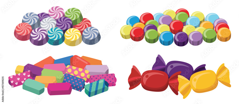 Collection of colorful candies and lollipops isolated on white background Collection of colorful candies and lollipops isolated on white background