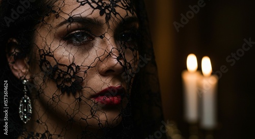 Woman in lace veil portrait
