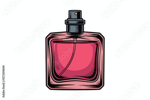 Stylish pink perfume bottle with spray nozzle and internal tube