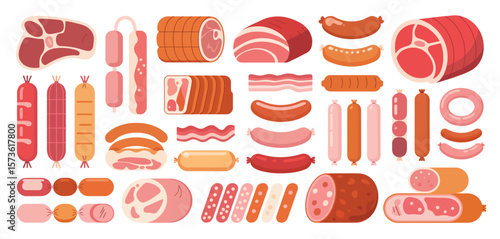 Various Types of Meat and Sausage Illustrations