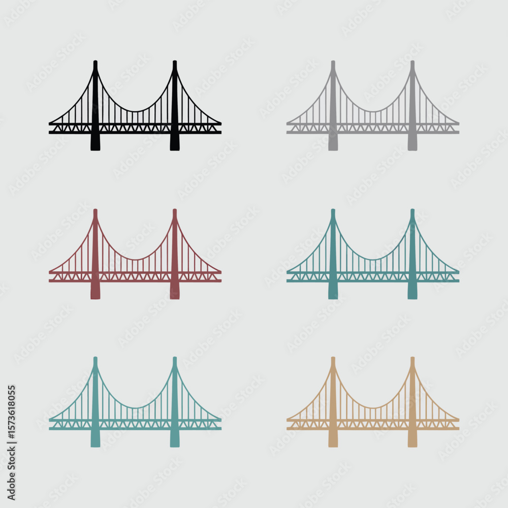 Fototapeta premium Six Simple Bridge Icons in Different Colors