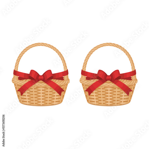 Two Empty Gift Baskets with Red Ribbons
