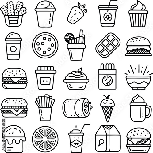Fast food and drinks icons burger fries