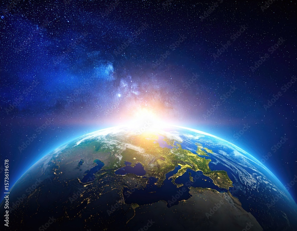 Obraz premium Earth from space, sunrise over Europe