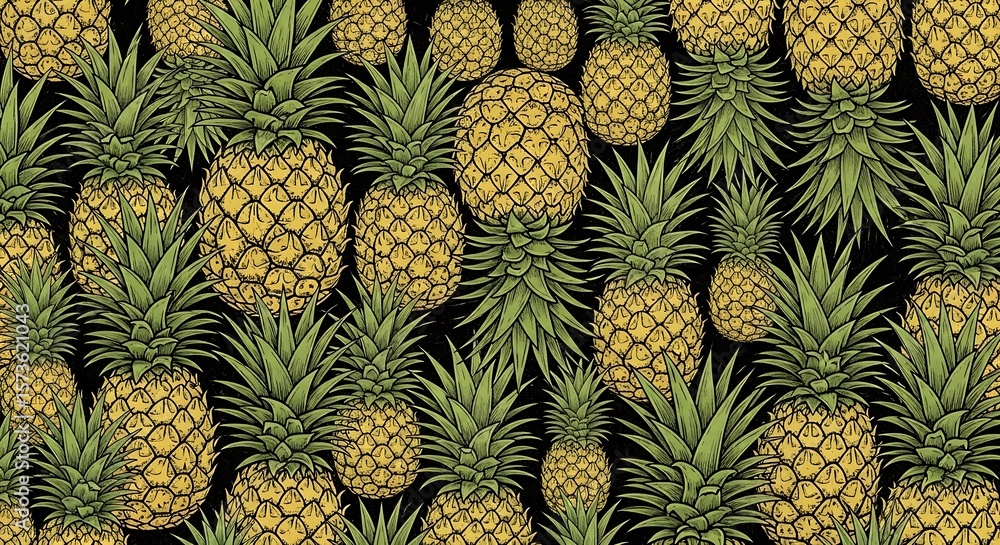 A Vibrant Tropical Collage of Assorted Pineapples on a Dark Background A Vibrant Tropical Collage of Assorted Pineapples on a Dark Background