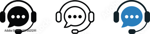 Customer Service Headset Icons: Support, Communication & Online Assistance Symbols.