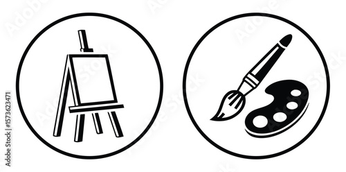 Minimalist Artist Easel Icons – Canvas and Brush Silhouette Vectors