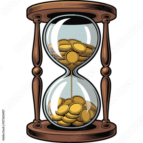 Hourglass filled with gold coins symbolizing wealth and the passage of time