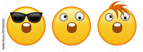 A grinning face with one large and one small eye Set of three emoji