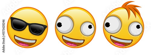 A grinning face with one large and one small eye Set of three emoji