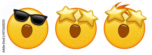 A grinning face with starry eyes Set of three emoji