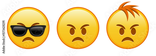 Angry yellow face Set of three emoji