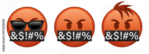 Evil face with hidden mouth symbols Set of three emoji