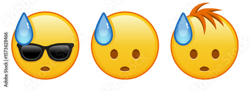 Face in cold sweat Set of three emoji