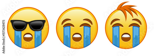 Face crying loudly Set of three emoji