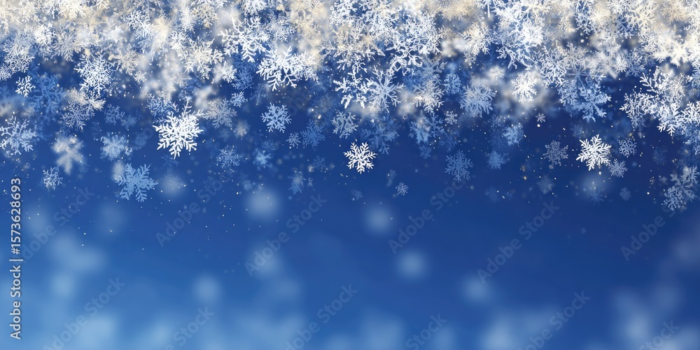 Fototapeta premium Beautiful Snowflakes Falling on a Blue Background