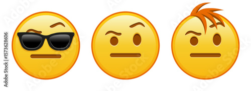 Face with one eyebrow raised Set of three yellow emoji