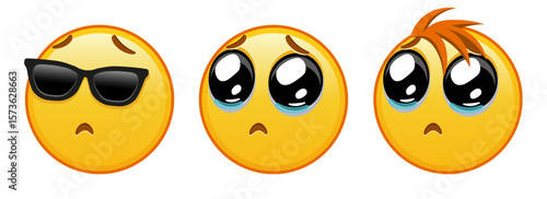 Face with pleading eyes Set of three emoji